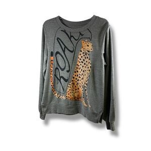 Anthropologie Lou Lou Avenue Cheetah Roar Graphic Sweatshirt in Gray Size XS